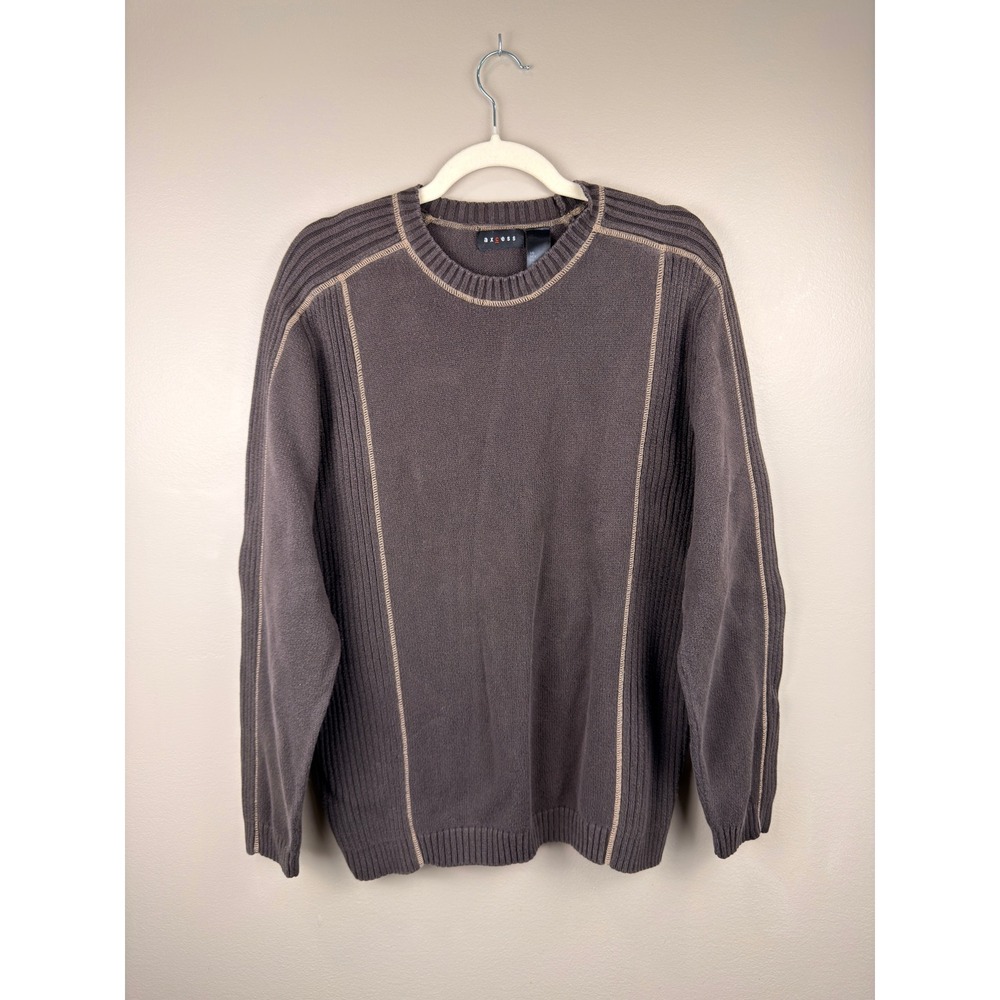 Vintage 90s Axcess Mens Brown Cotton Ribbed Crewneck Sweater Large